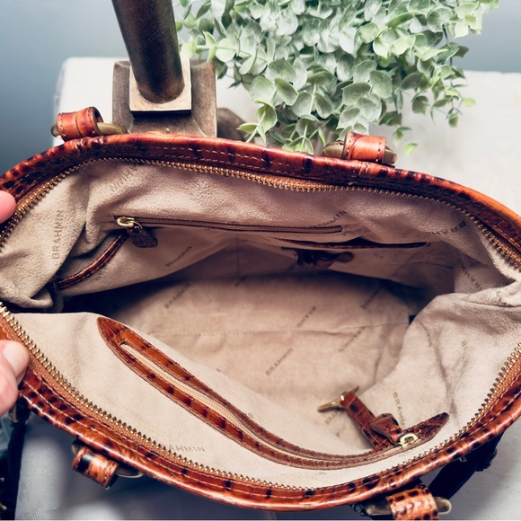 Brahmin Mini Asher Satchel Pecan Melbourne Crocodile Embossed Leather Bag - Picture 9 of 15